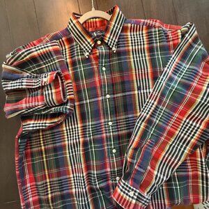 Ralph Lauren Large Flannel Colorful Plaid Heavy Cotton Button Down Vintage